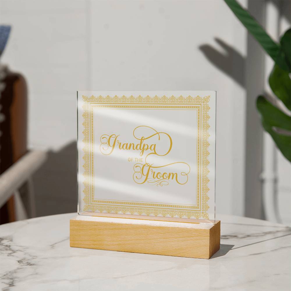 Grandpa of the Groom (Gold) - Square Acrylic Plaque