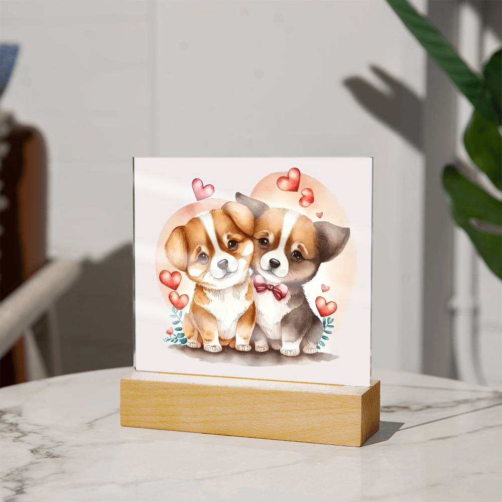 Cute Dogs In Love (Watercolor) 09 - Square Acrylic Plaque
