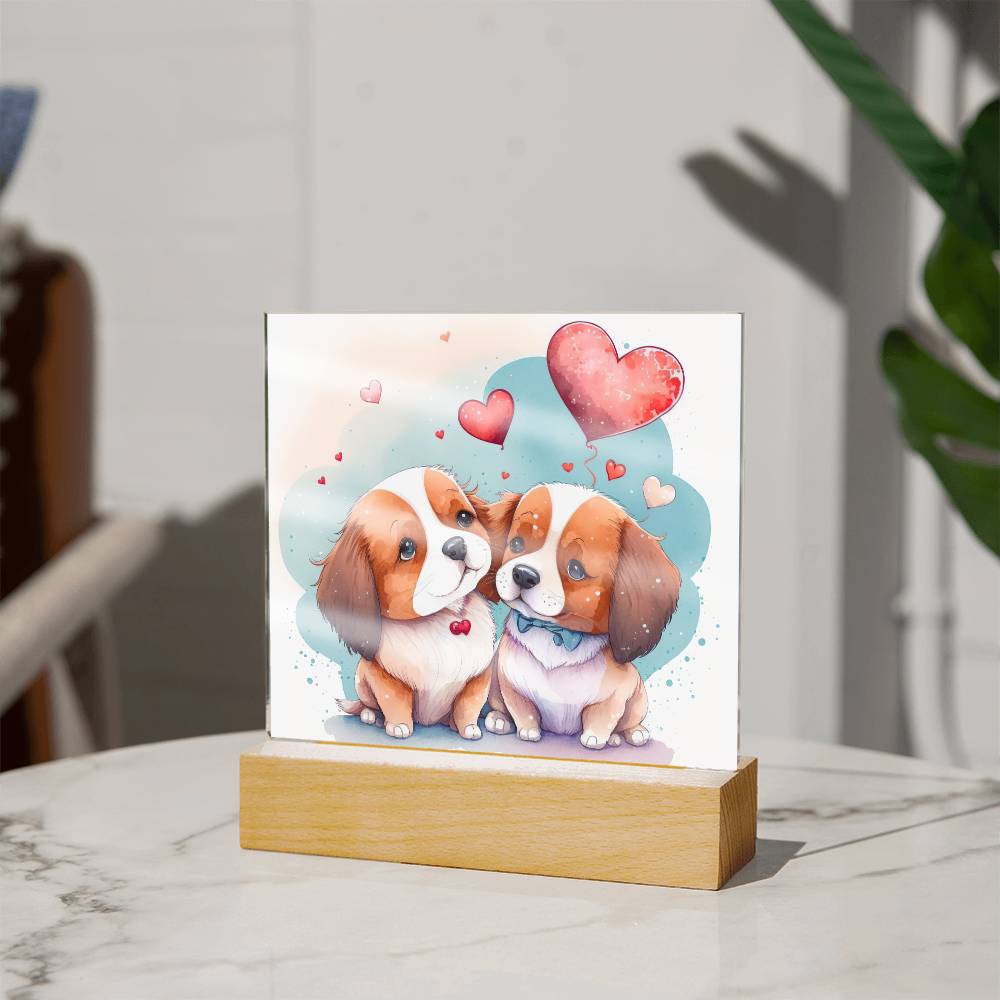Cute Dogs In Love (Watercolor) 07 - Square Acrylic Plaque