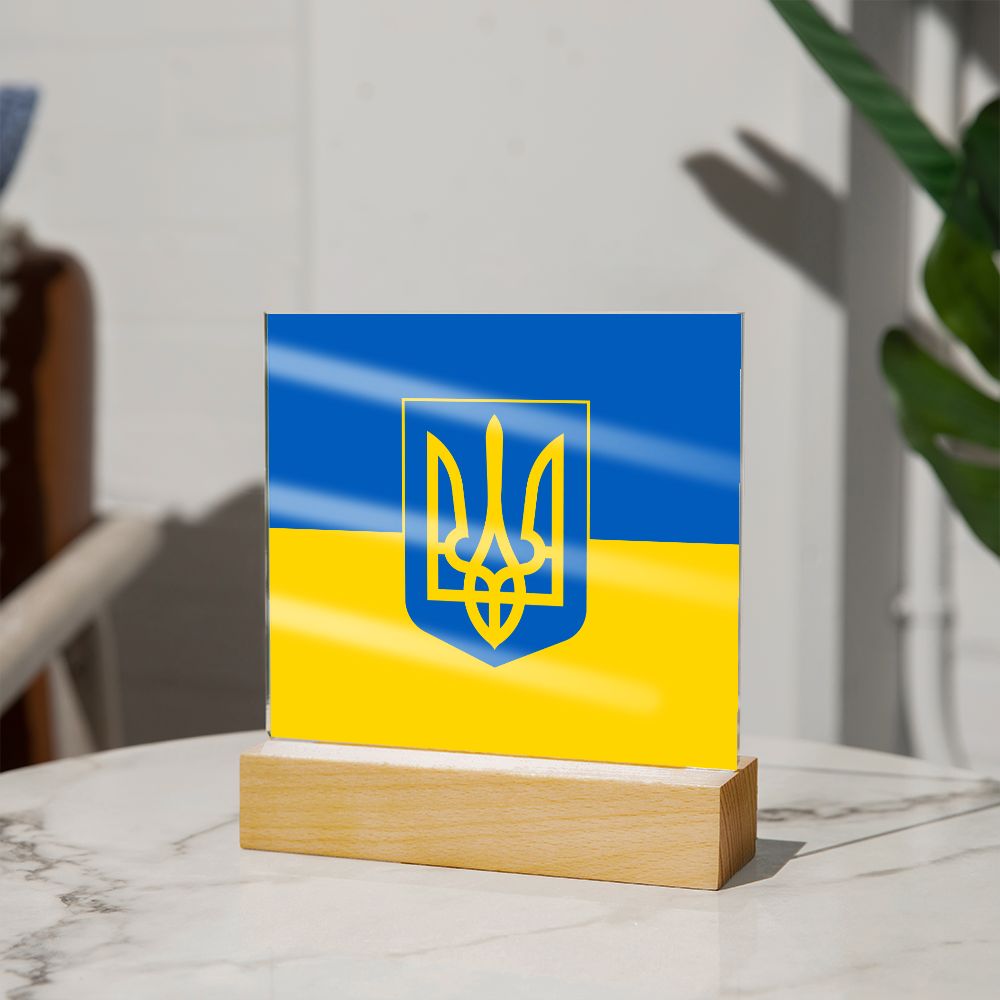 Tryzub And Flag Of Ukraine - Square Acrylic Plaque