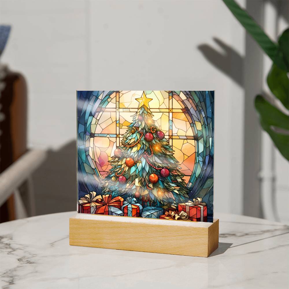 Christmas Stained Glass Design 023 - Square Acrylic Plaque