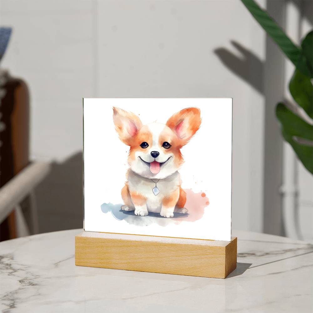 Corgi (Watercolor) 03 - Square Acrylic Plaque