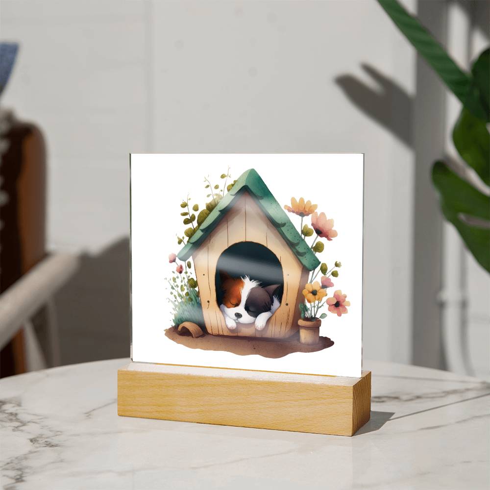 Dog Sleeping (Watercolor) 04 - Square Acrylic Plaque