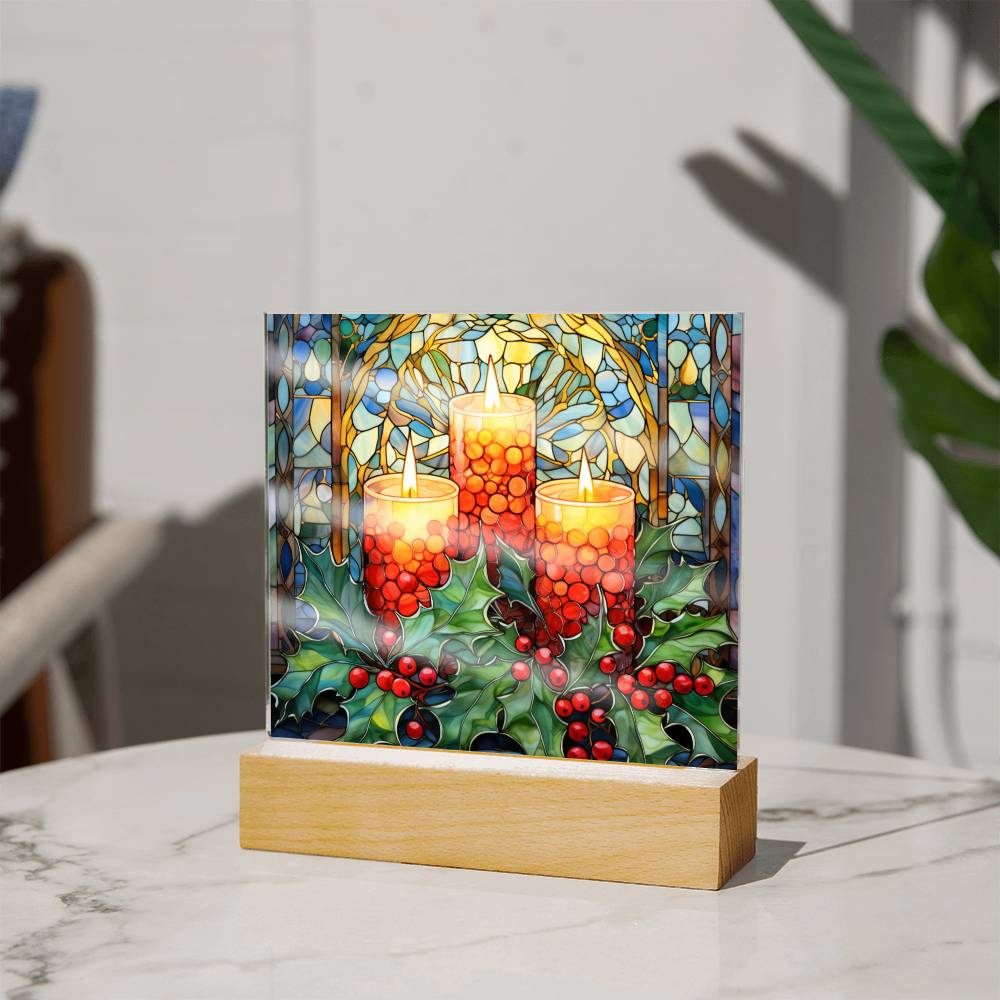 Christmas Stained Glass Design 022 - Square Acrylic Plaque