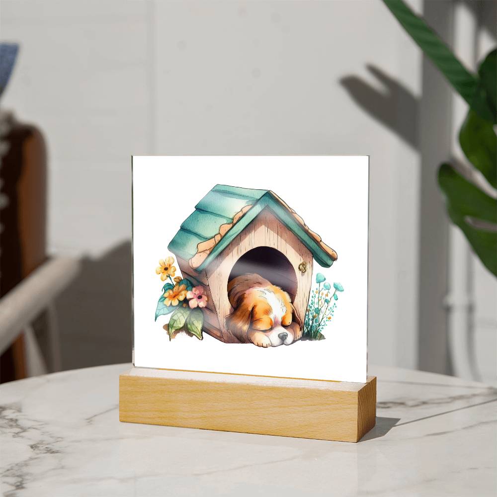 Dog Sleeping (Watercolor) 10 - Square Acrylic Plaque