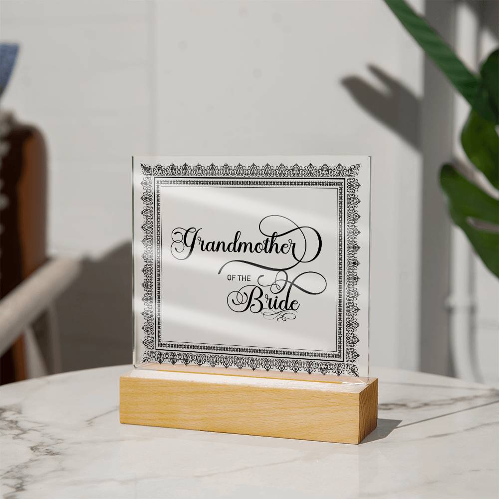 Grandmother of the Bride (Black) - Square Acrylic Plaque