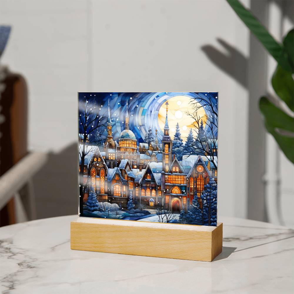 Christmas Stained Glass Design 004 - Square Acrylic Plaque