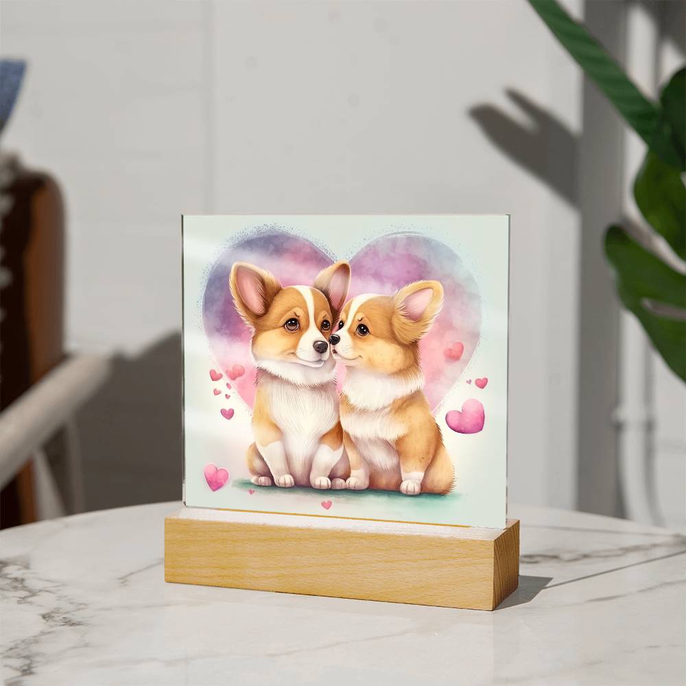 Cute Dogs In Love (Watercolor) 03 - Square Acrylic Plaque
