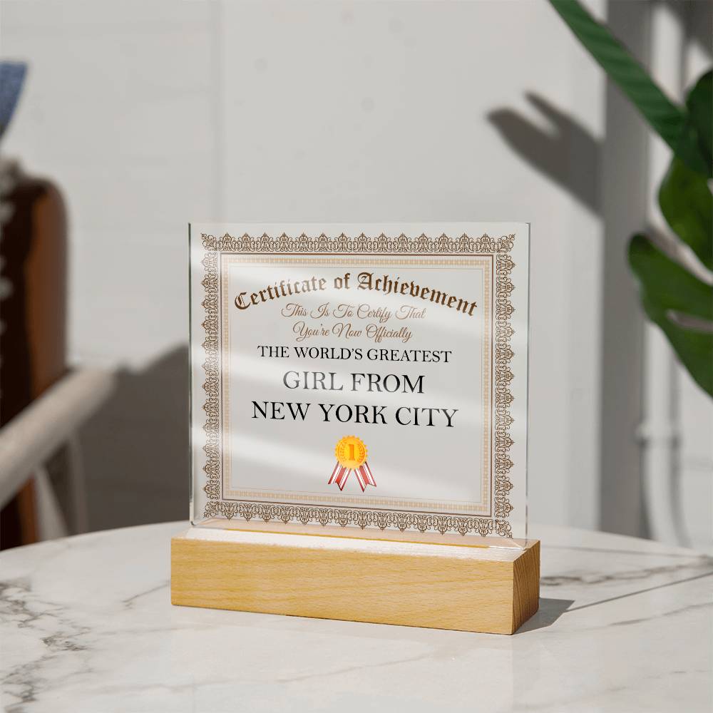 World's Greatest Girl From New York City - Square Acrylic Plaque
