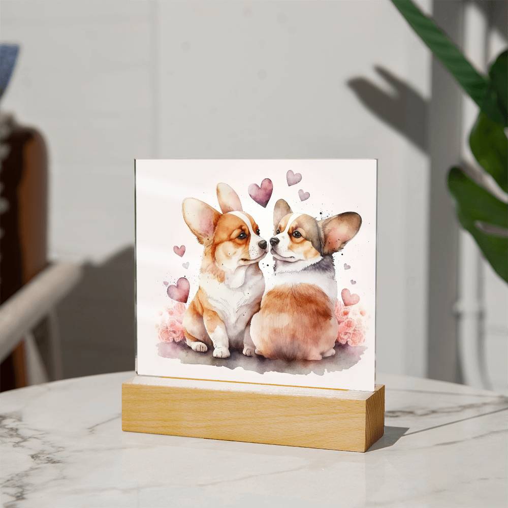 Cute Dogs In Love (Watercolor) 06 - Square Acrylic Plaque
