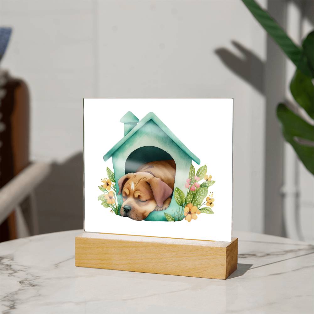 Dog Sleeping (Watercolor) 08 - Square Acrylic Plaque