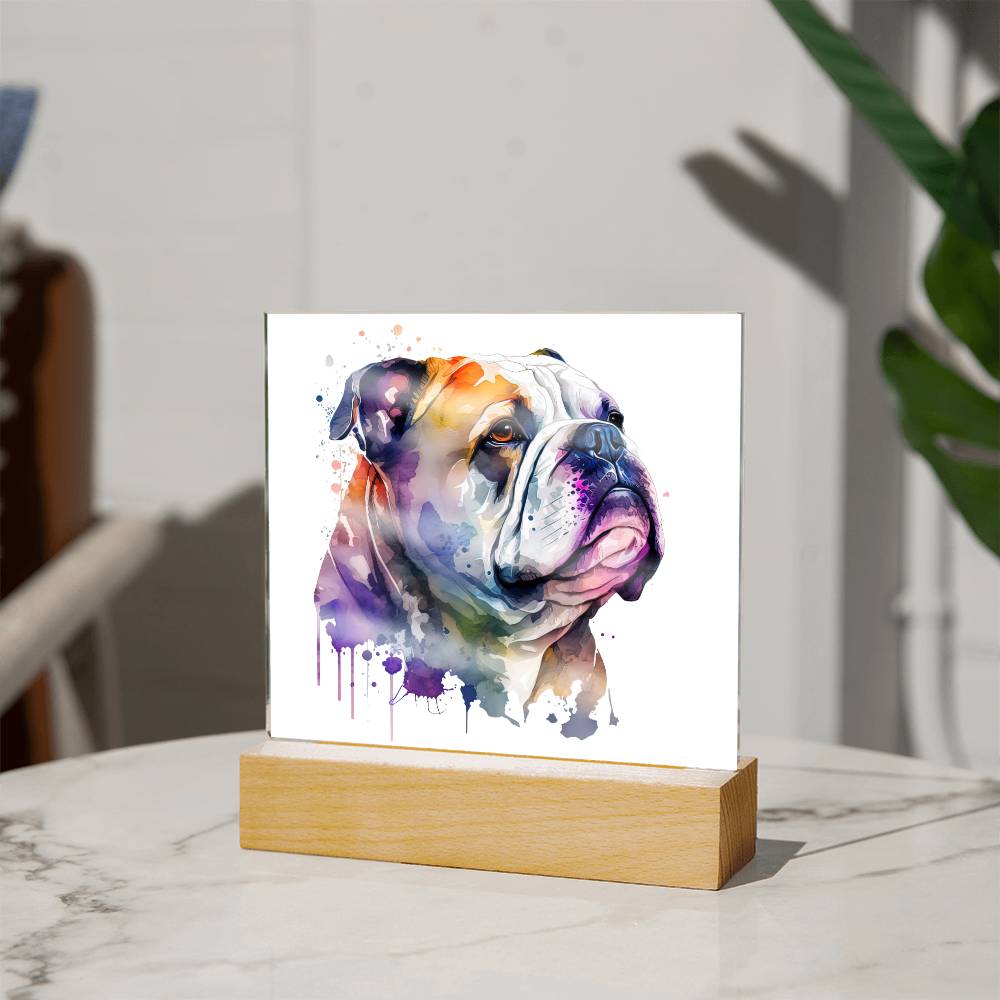 Bulldog (Watercolor) 03 - Square Acrylic Plaque