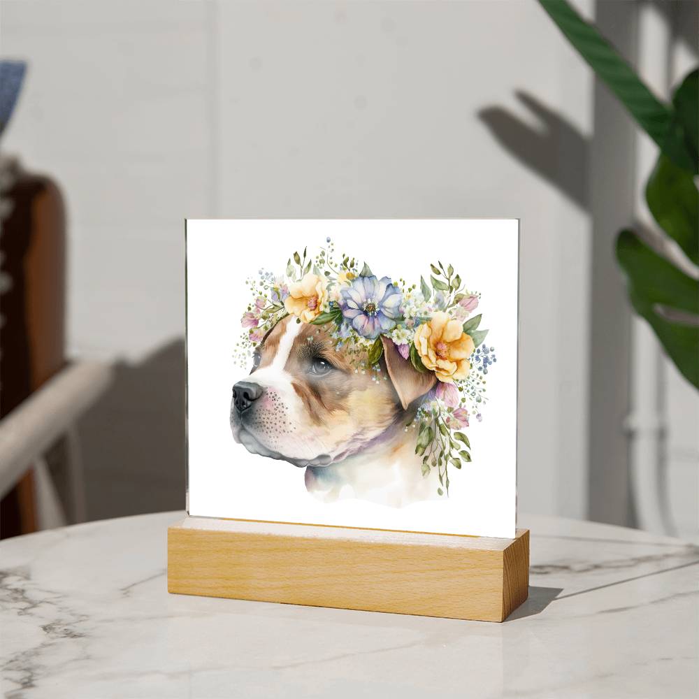 Dog And Spring Flowers (Watercolor) 03 - Square Acrylic Plaque