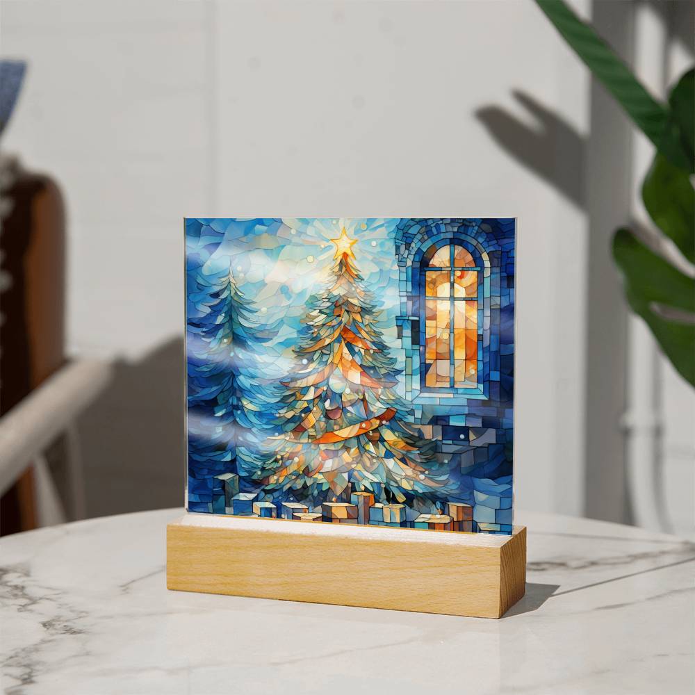 Christmas Stained Glass Design 008 - Square Acrylic Plaque