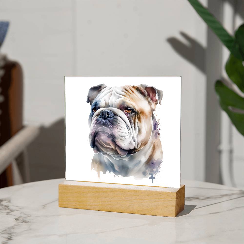 Bulldog (Watercolor) 02 - Square Acrylic Plaque
