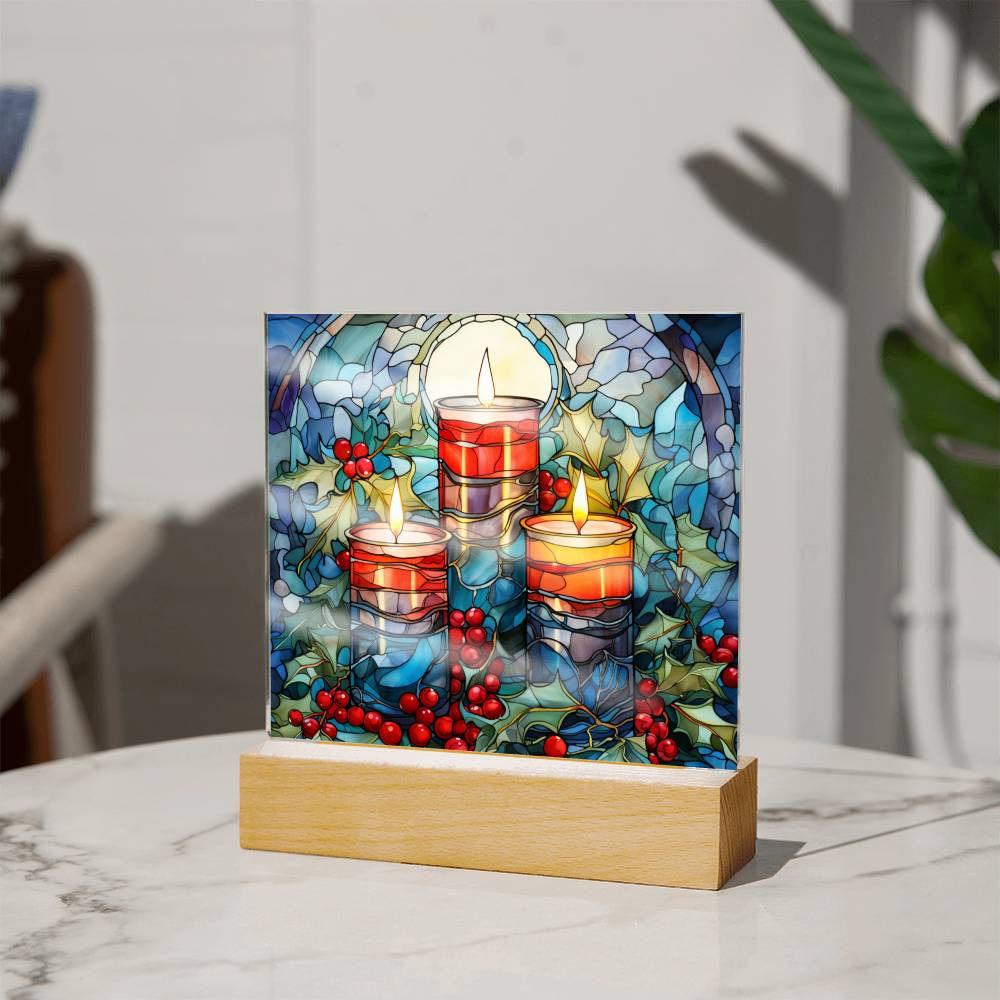 Christmas Stained Glass Design 026 - Square Acrylic Plaque