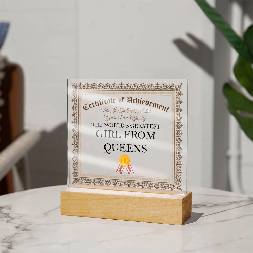 World's Greatest Girl From Queens - Square Acrylic Plaque