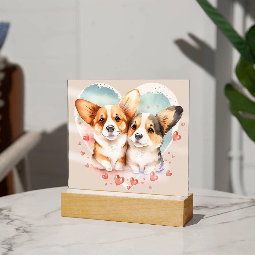 Cute Dogs In Love (Watercolor) 04 - Square Acrylic Plaque