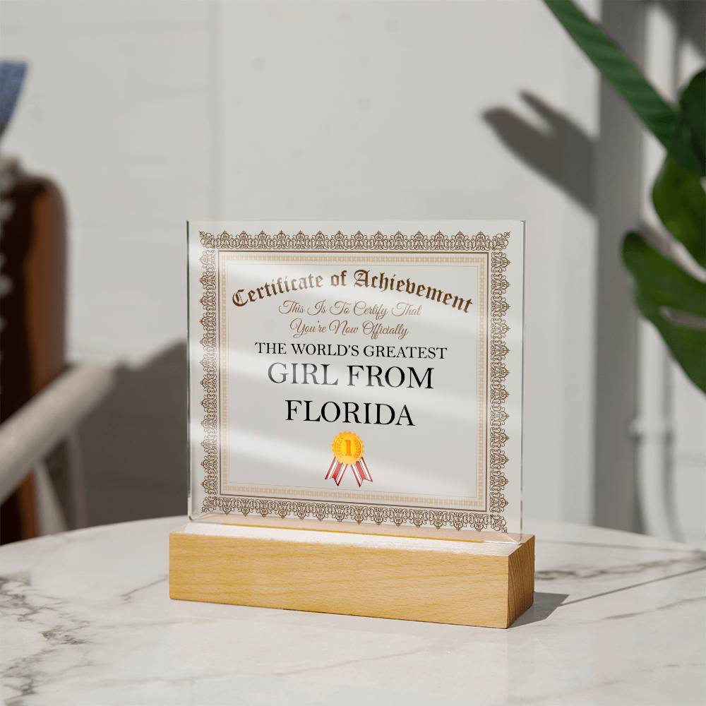 World's Greatest Girl From Florida - Square Acrylic Plaque