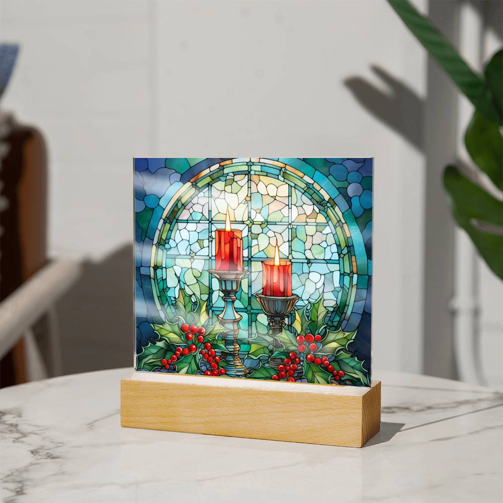 Christmas Stained Glass Design 016 - Square Acrylic Plaque