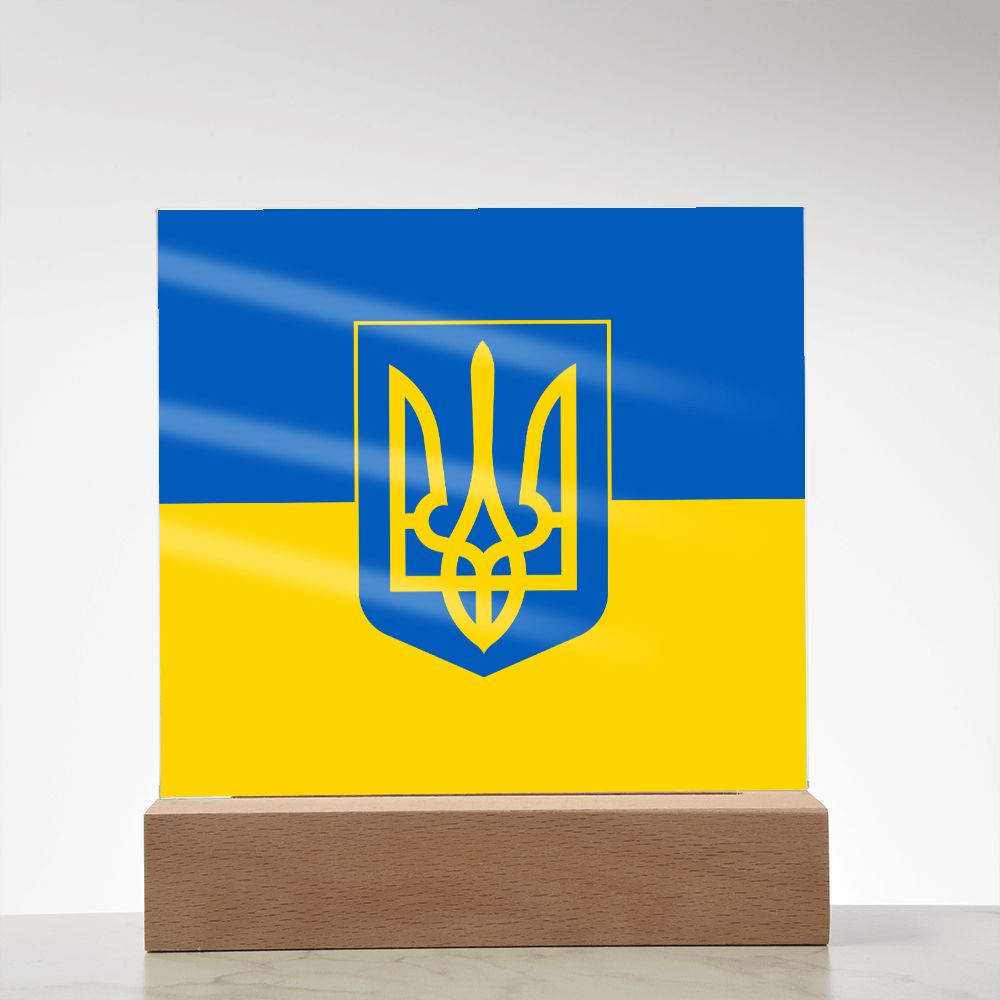 Tryzub And Flag Of Ukraine - Square Acrylic Plaque