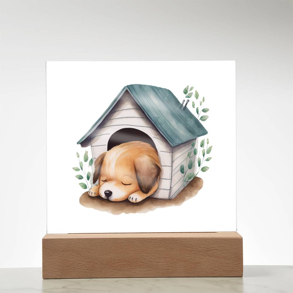 Dog Sleeping (Watercolor) 01 - Square Acrylic Plaque