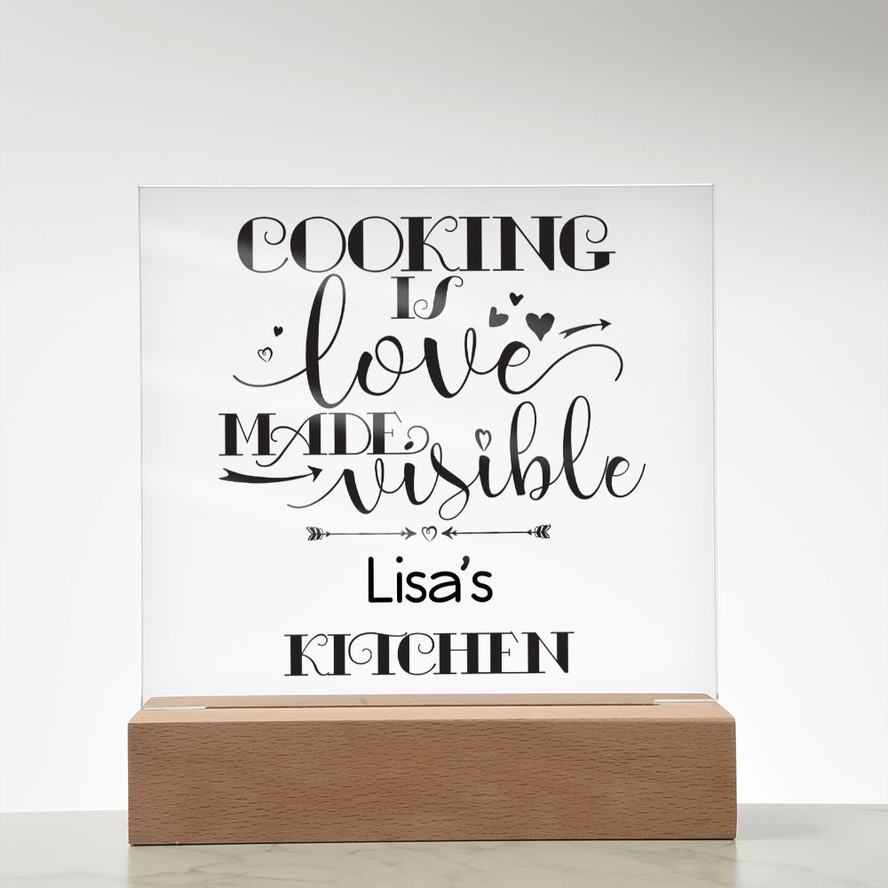 Lisa's Kitchen - Cooking Is Love - Square Acrylic Plaque
