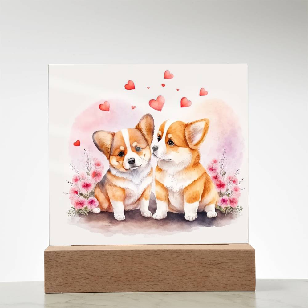 Cute Dogs In Love (Watercolor) 05 - Square Acrylic Plaque