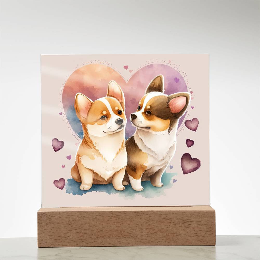 Cute Dogs In Love (Watercolor) 01 - Square Acrylic Plaque