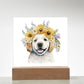 Dog And Spring Flowers (Watercolor) 02 - Square Acrylic Plaque