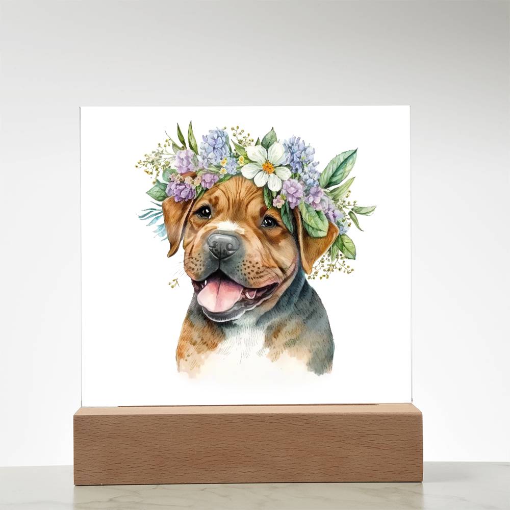 Dog And Spring Flowers (Watercolor) 04 - Square Acrylic Plaque