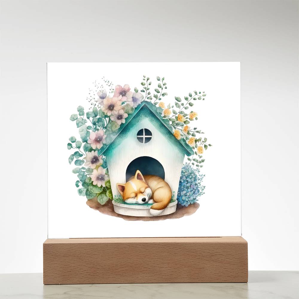 Dog Sleeping (Watercolor) 03 - Square Acrylic Plaque