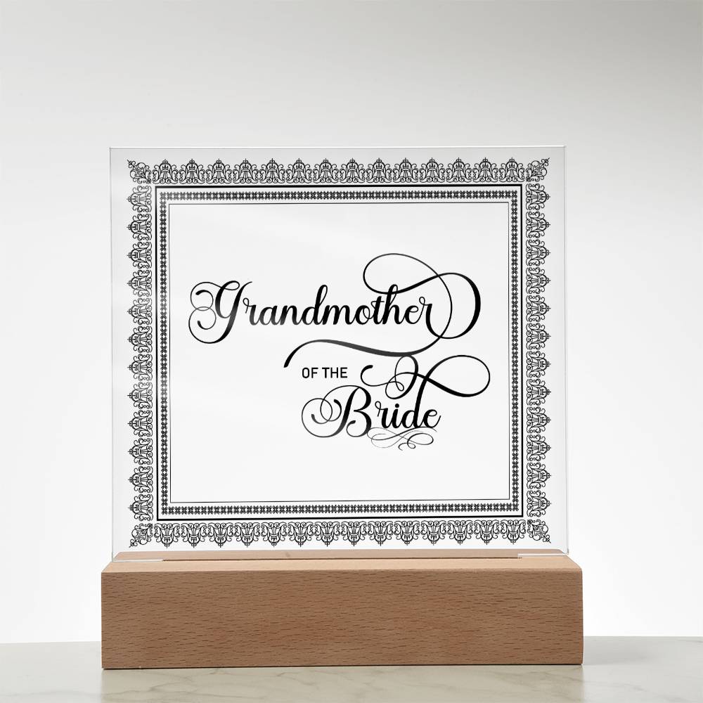 Grandmother of the Bride (Black) - Square Acrylic Plaque