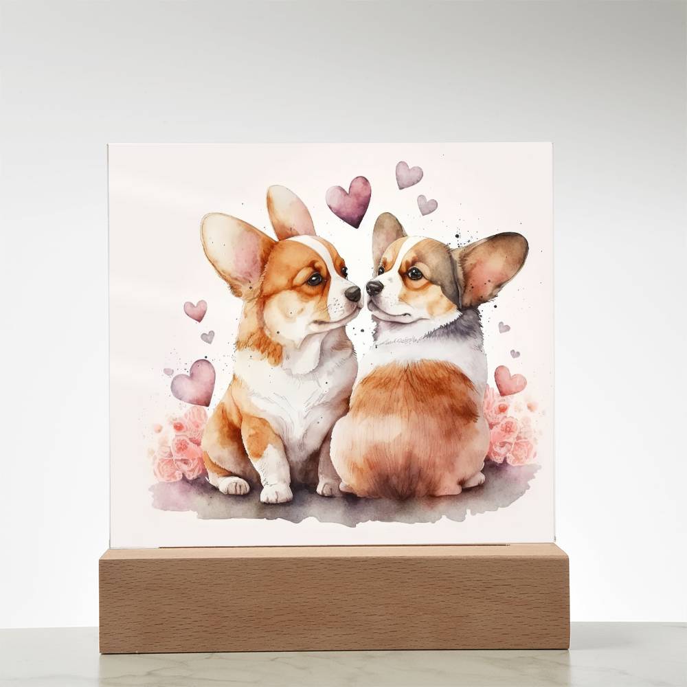 Cute Dogs In Love (Watercolor) 06 - Square Acrylic Plaque