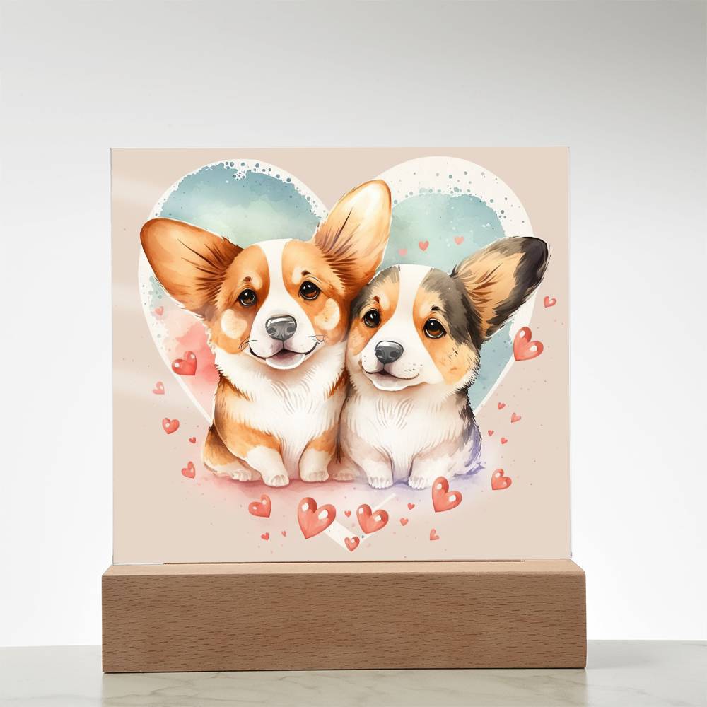 Cute Dogs In Love (Watercolor) 04 - Square Acrylic Plaque