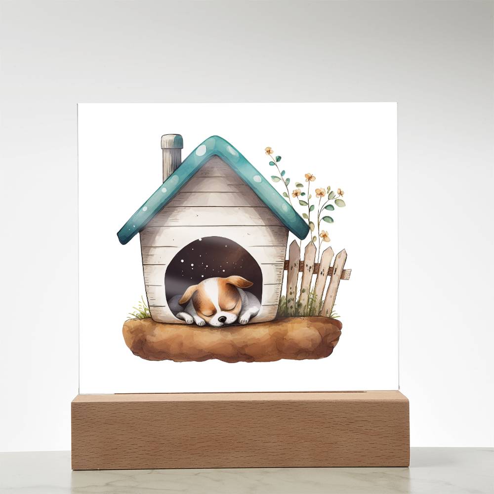 Dog Sleeping (Watercolor) 02 - Square Acrylic Plaque