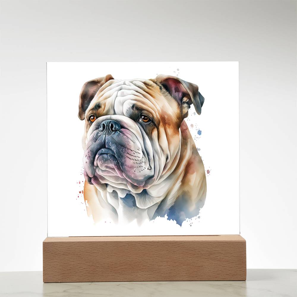 Bulldog (Watercolor) 04 - Square Acrylic Plaque