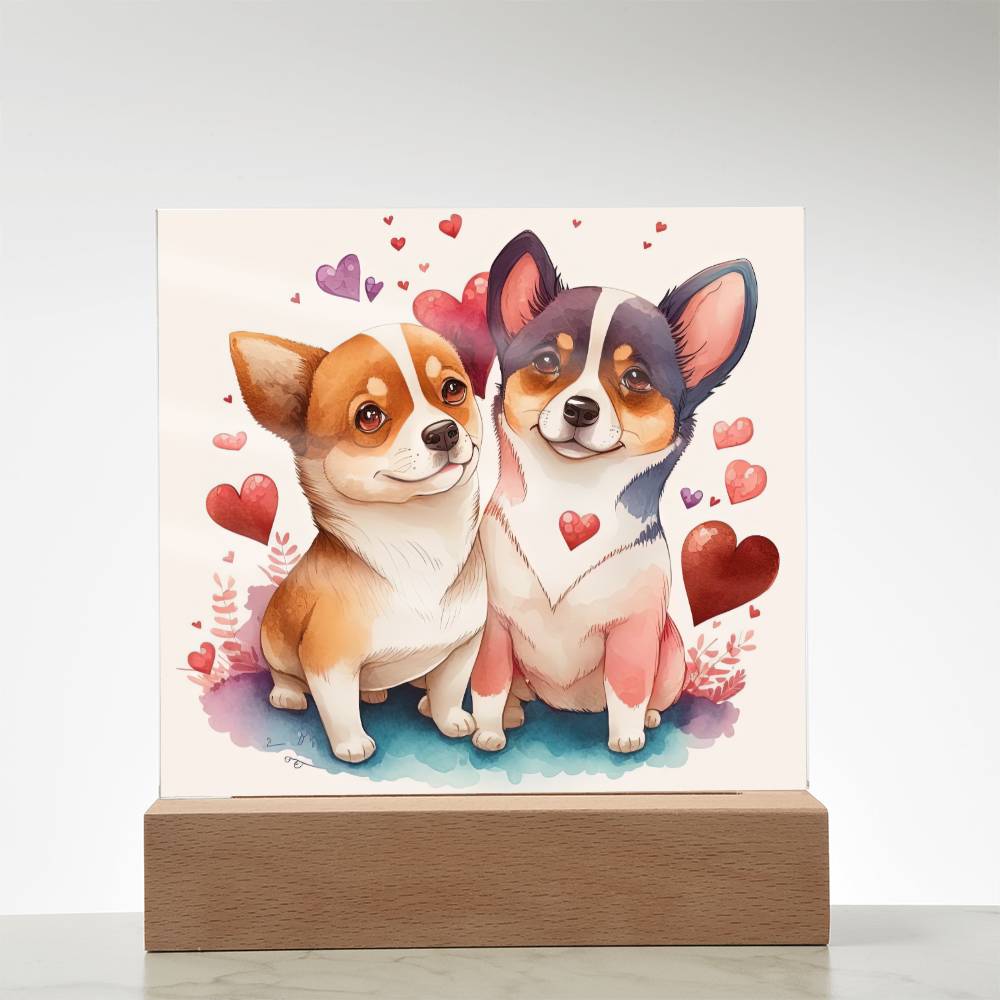 Cute Dogs In Love (Watercolor) 12 - Square Acrylic Plaque