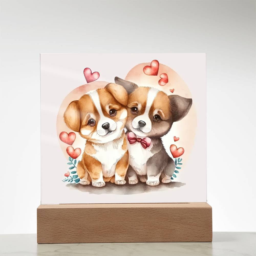 Cute Dogs In Love (Watercolor) 09 - Square Acrylic Plaque