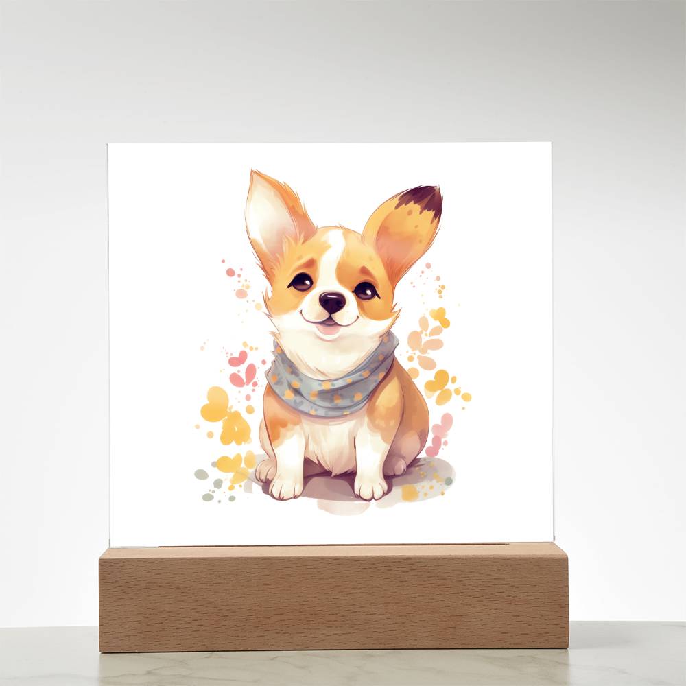Corgi (Watercolor) 01 - Square Acrylic Plaque
