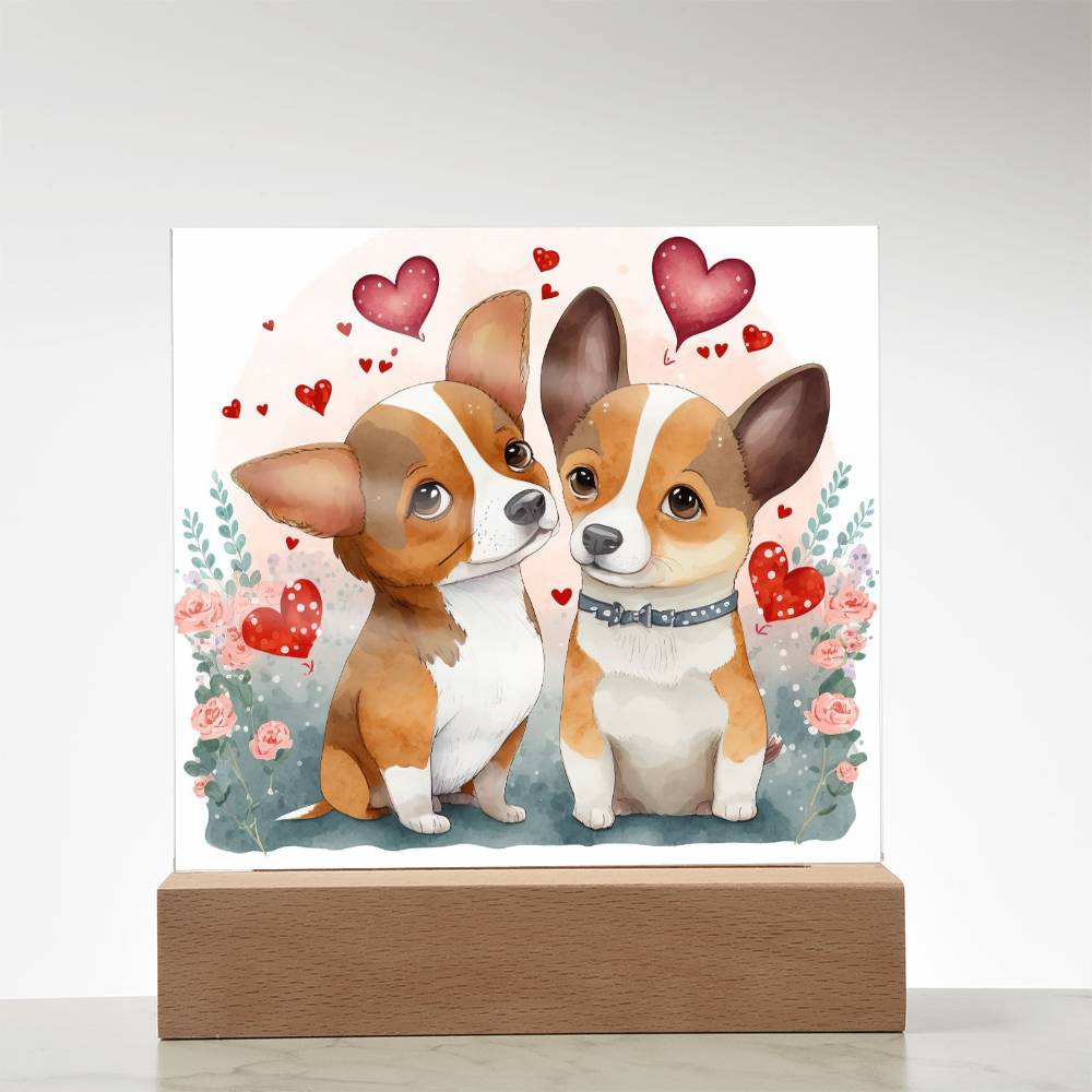 Cute Dogs In Love (Watercolor) 11 - Square Acrylic Plaque