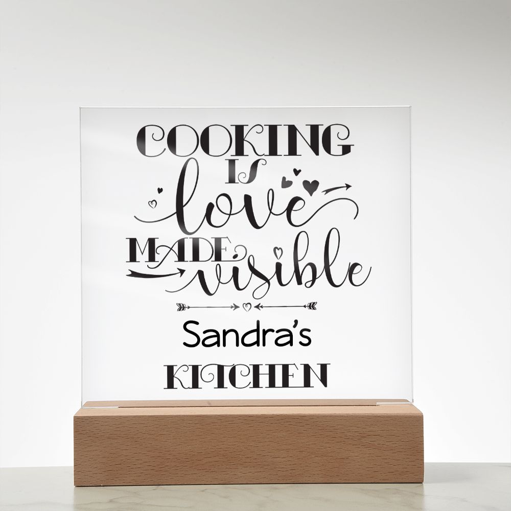 Sandra's Kitchen - Cooking Is Love - Square Acrylic Plaque