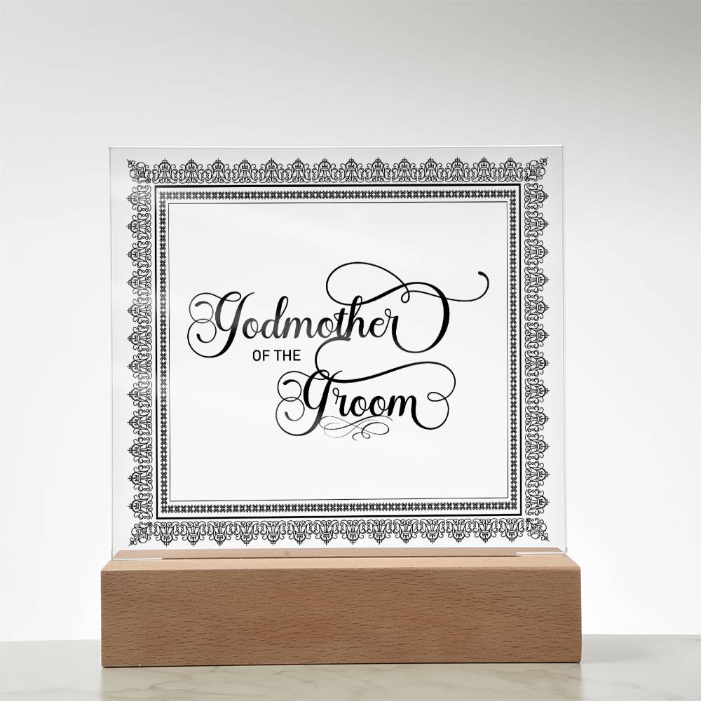 Godmother of the Groom (Black) - Square Acrylic Plaque