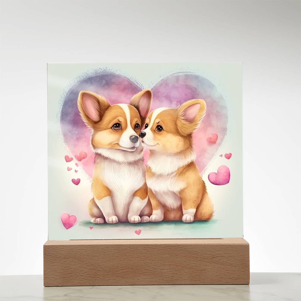 Cute Dogs In Love (Watercolor) 03 - Square Acrylic Plaque