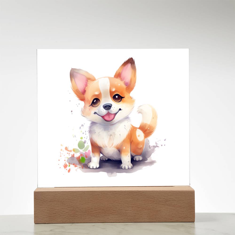 Corgi (Watercolor) 04 - Square Acrylic Plaque