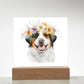 Dog And Spring Flowers (Watercolor) 09 - Square Acrylic Plaque