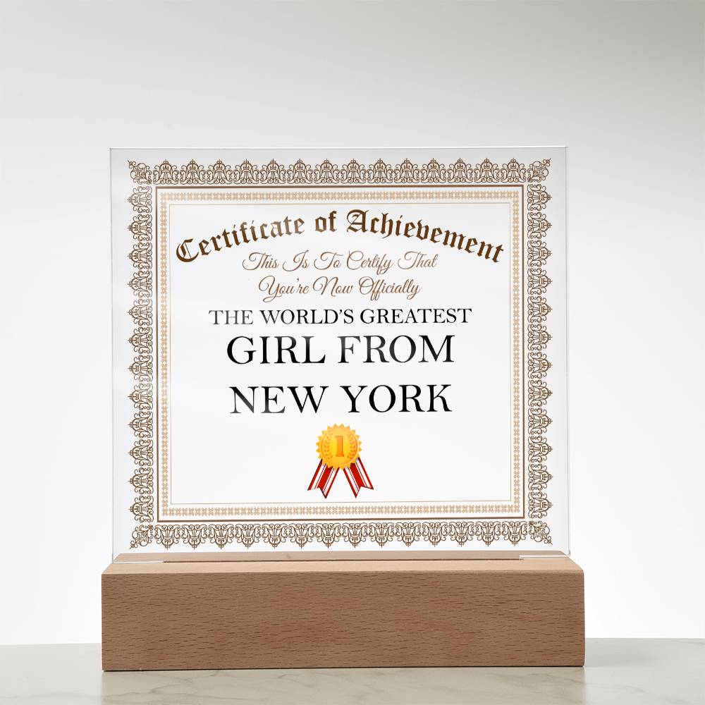 World's Greatest Girl From New York - Square Acrylic Plaque