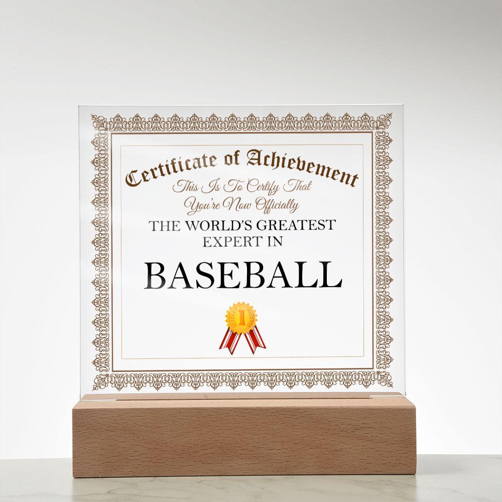 World's Greatest Expert In Baseball - Square Acrylic Plaque