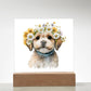 Dog And Spring Flowers (Watercolor) 10 - Square Acrylic Plaque