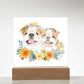 Bulldog And Flowers (Watercolor) 02 - Square Acrylic Plaque